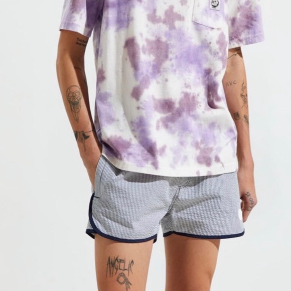 NATIVE YOUTH SANTIAGO NAVY BLUE STRIPED SEERSUCKER DRAWSTRING SWIM SHORTS Sz32 - Picture 7 of 13